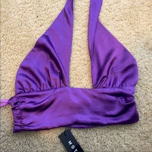 Purple Satin Crop top/mini skirt set!